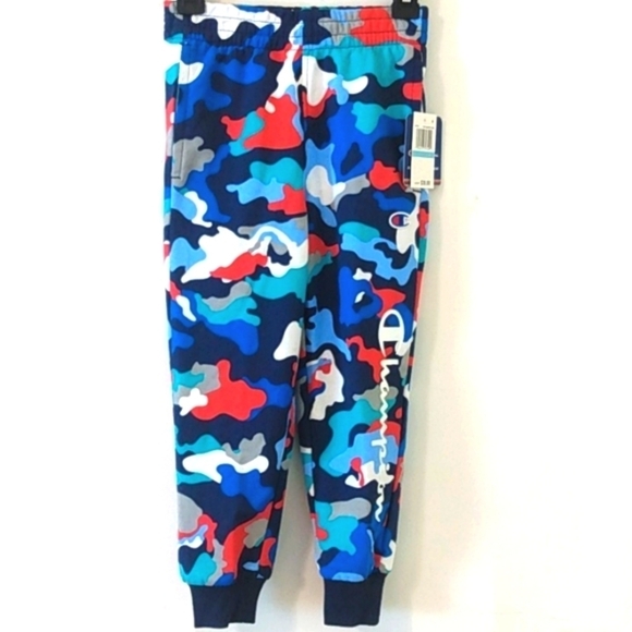 CHAMPION CAMO JOGGERS BOYS BLUE RED WHITE SWEATPANTS SIZE 5 NWT - Picture 1 of 4